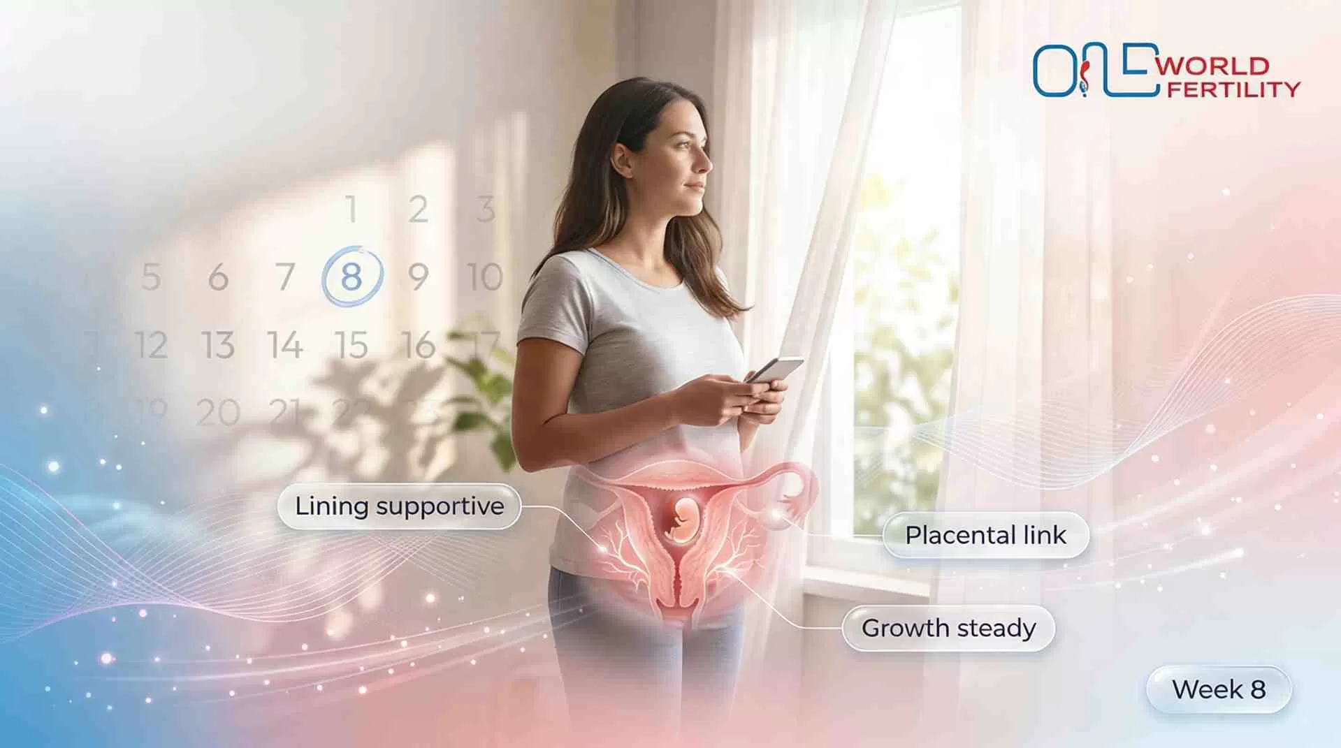 What changes happen in the uterus at 8 weeks IVF pregnancy?