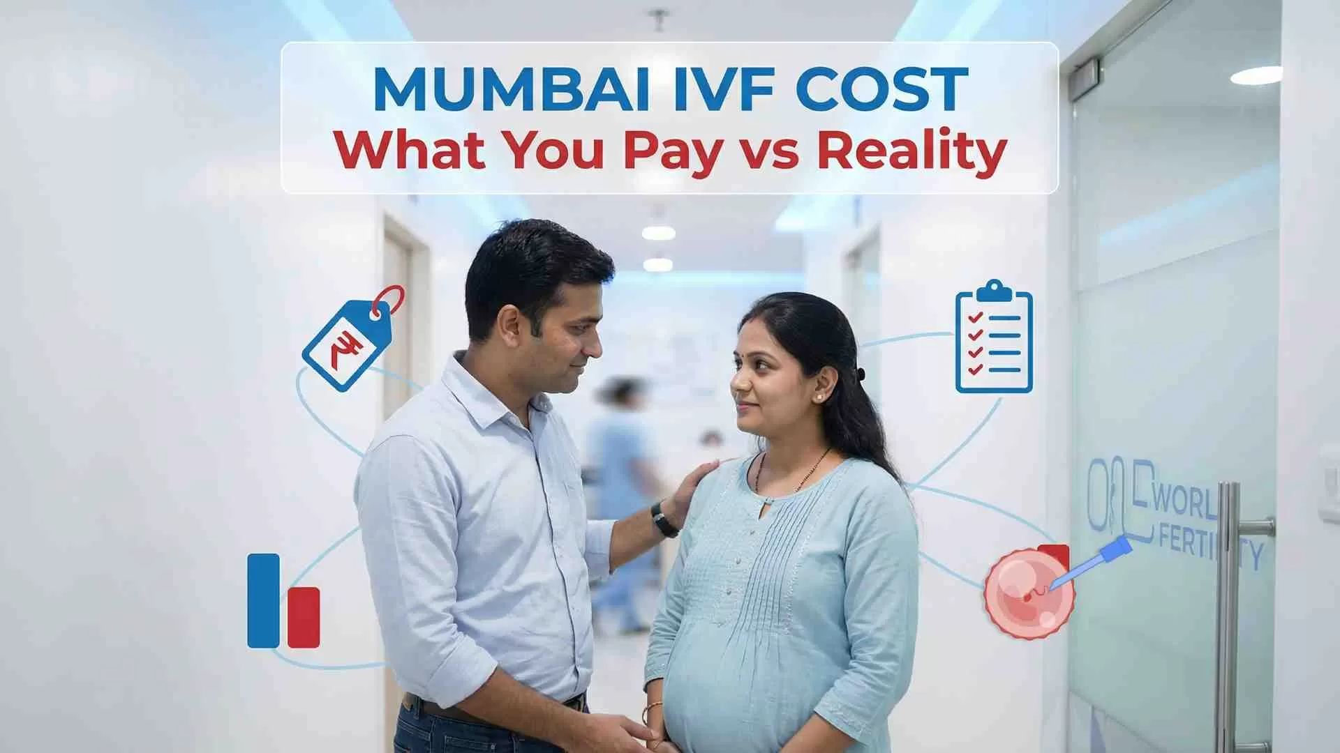 Indian couple consulting IVF options in Mumbai with cost and success rate information in a fertility clinic setting